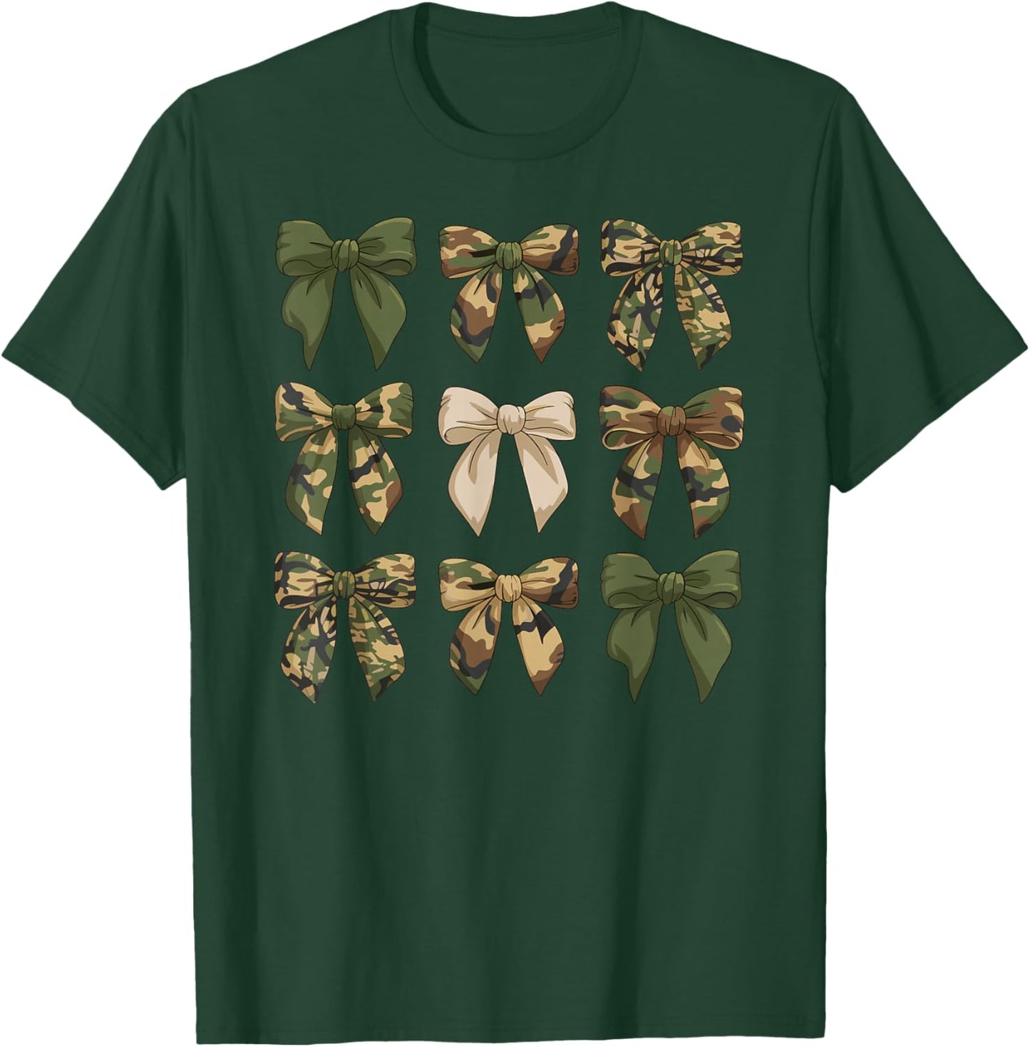 Camouflage Old Camo Bow Cute Country Hunting Women Girl T-Shirt - T-Shirt | Forest