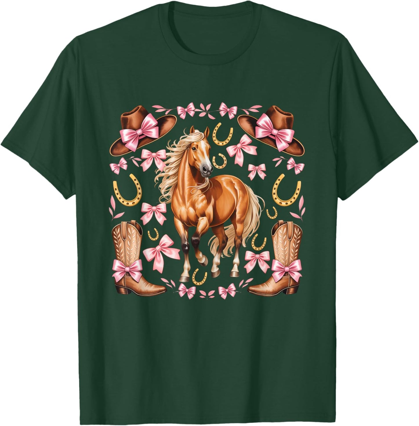 Western Girl Country Rodeo Pink Cowgirl Horse Coquette Bow T-Shirt - T-Shirt | Forest