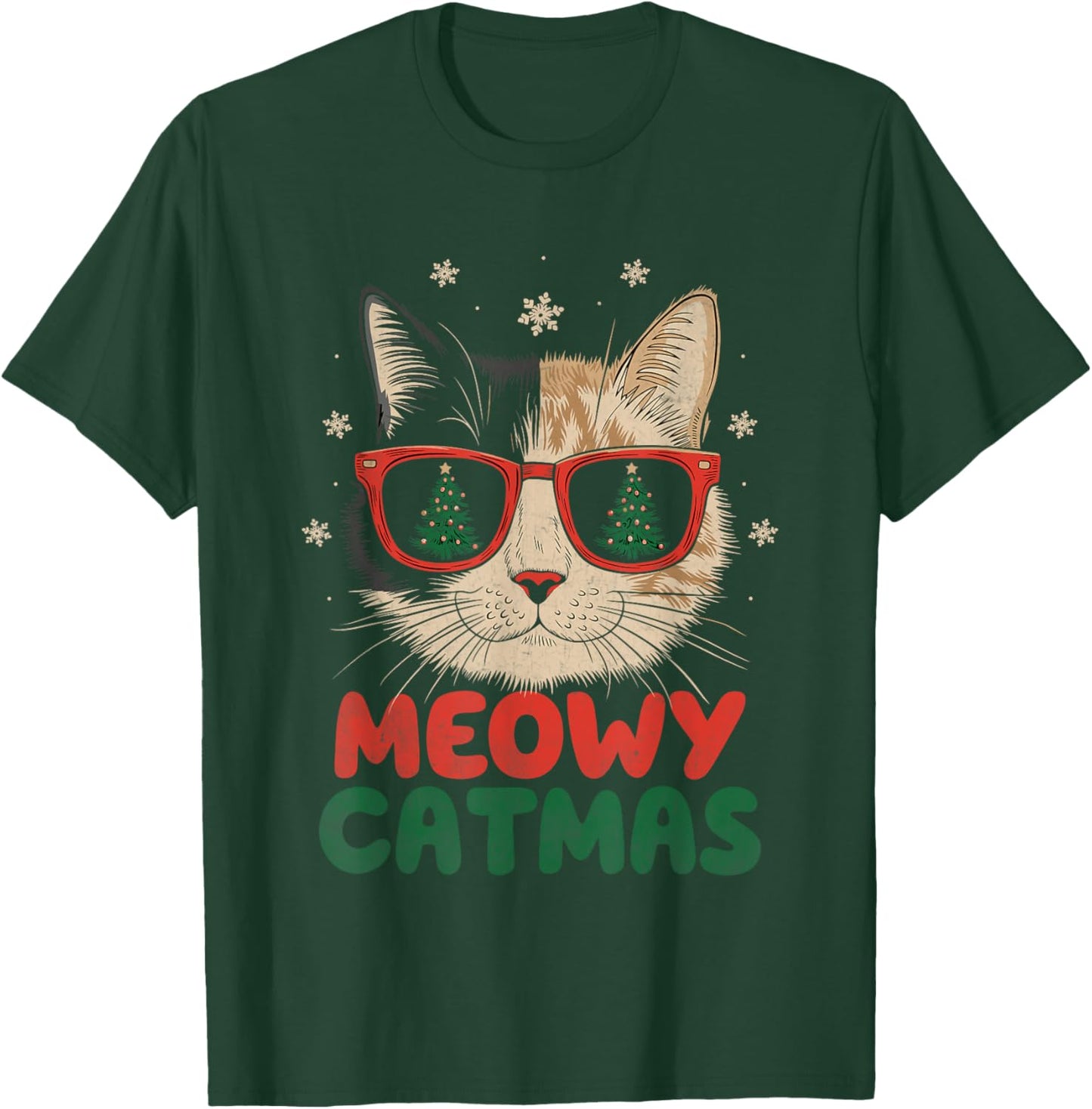 Meowy Catmas Christmas Cat Lover Snowflakes X-mas Holiday Women Kids T-Shirt - T-Shirt | Forest