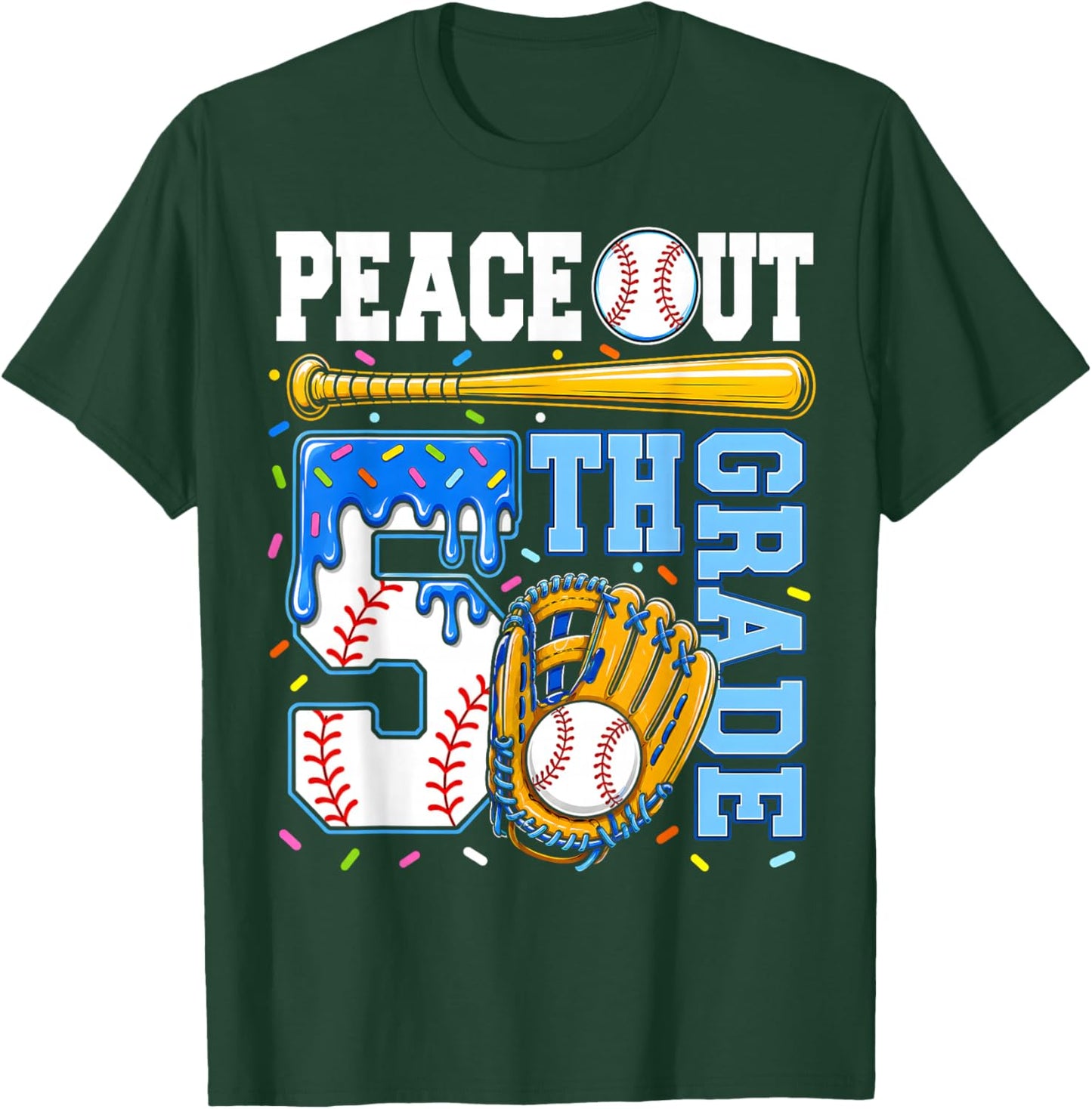 5th Grade Fifth Baseball Drip Graduation Last Day of School T-Shirt - T-Shirt | Forest