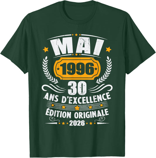 Vintage Mai 1996 Cadeau Anniversaire 30 Ans Hommes Femmes T-Shirt - T-Shirt | Forest