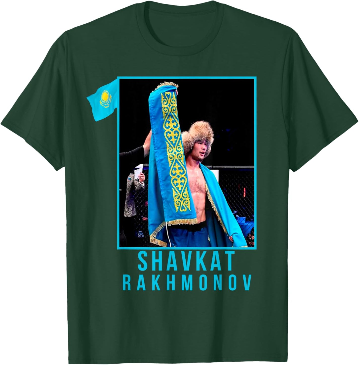 Shavkat Nomad Rakhmonov Champion Mma Kazakhstan Flag T-Shirt - T-Shirt | Forest