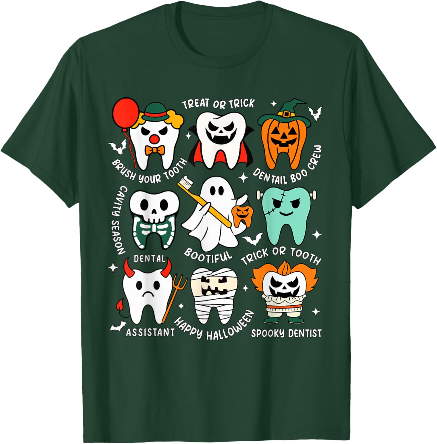 Halloween Dental Boo Crew Dentist Costume Teeth Women Men T-Shirt - T-Shirt | Forest