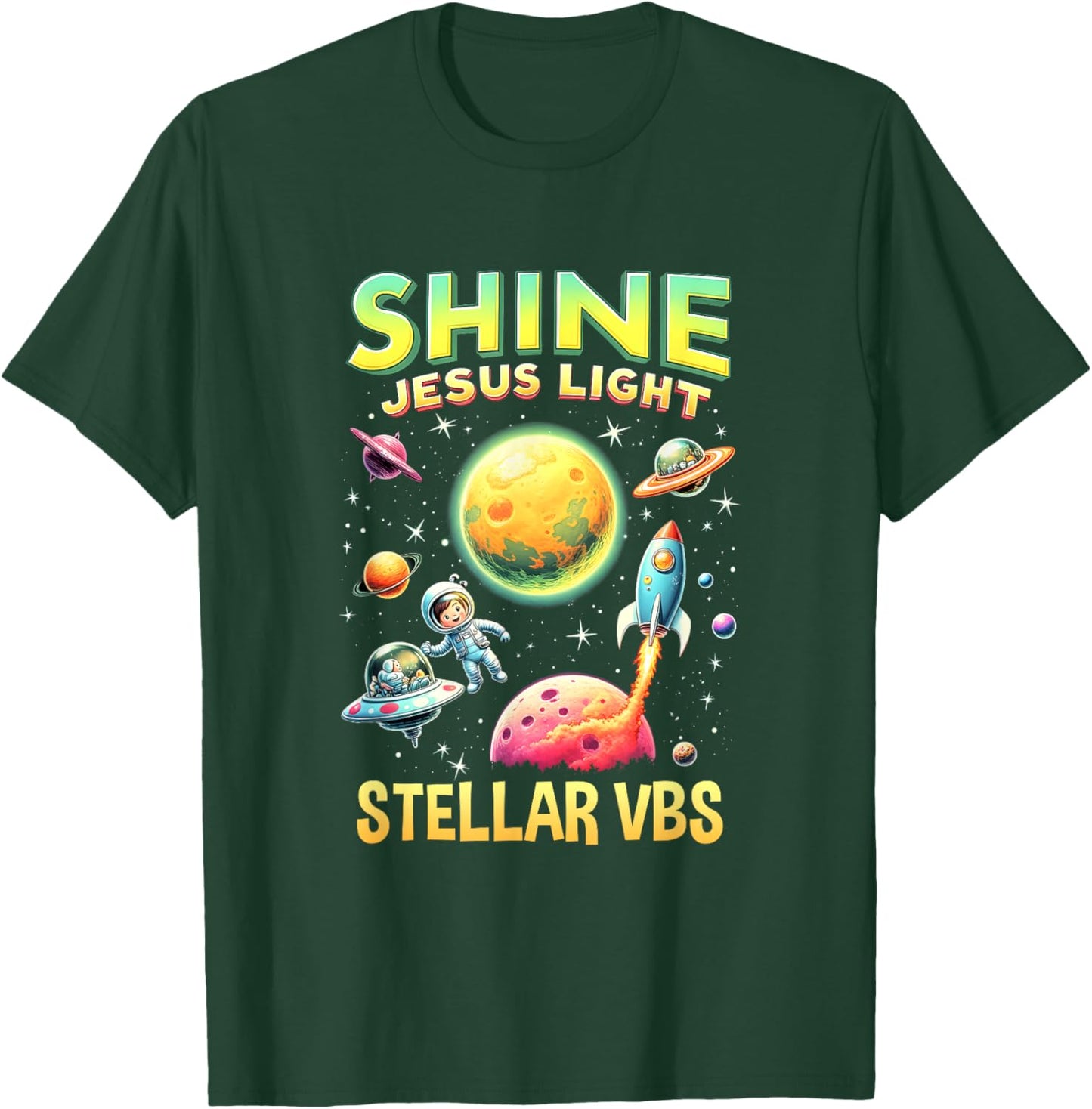 Stellar Space School Camp Christian VBS 2025 Vacation T-Shirt - T-Shirt | Forest
