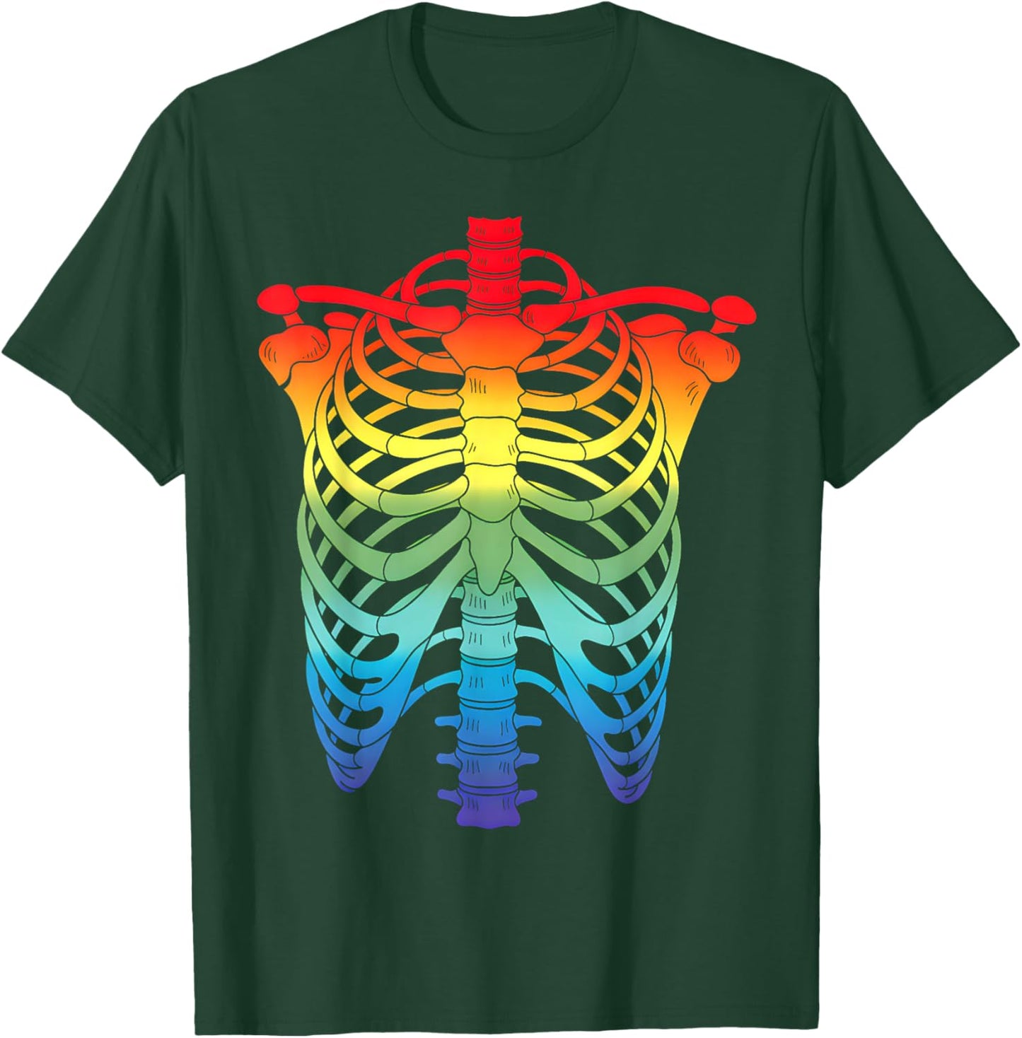 Halloween LGBTQ Rainbow Ribcage Costume Skeleton Gay Pride T-Shirt - T-Shirt | Forest