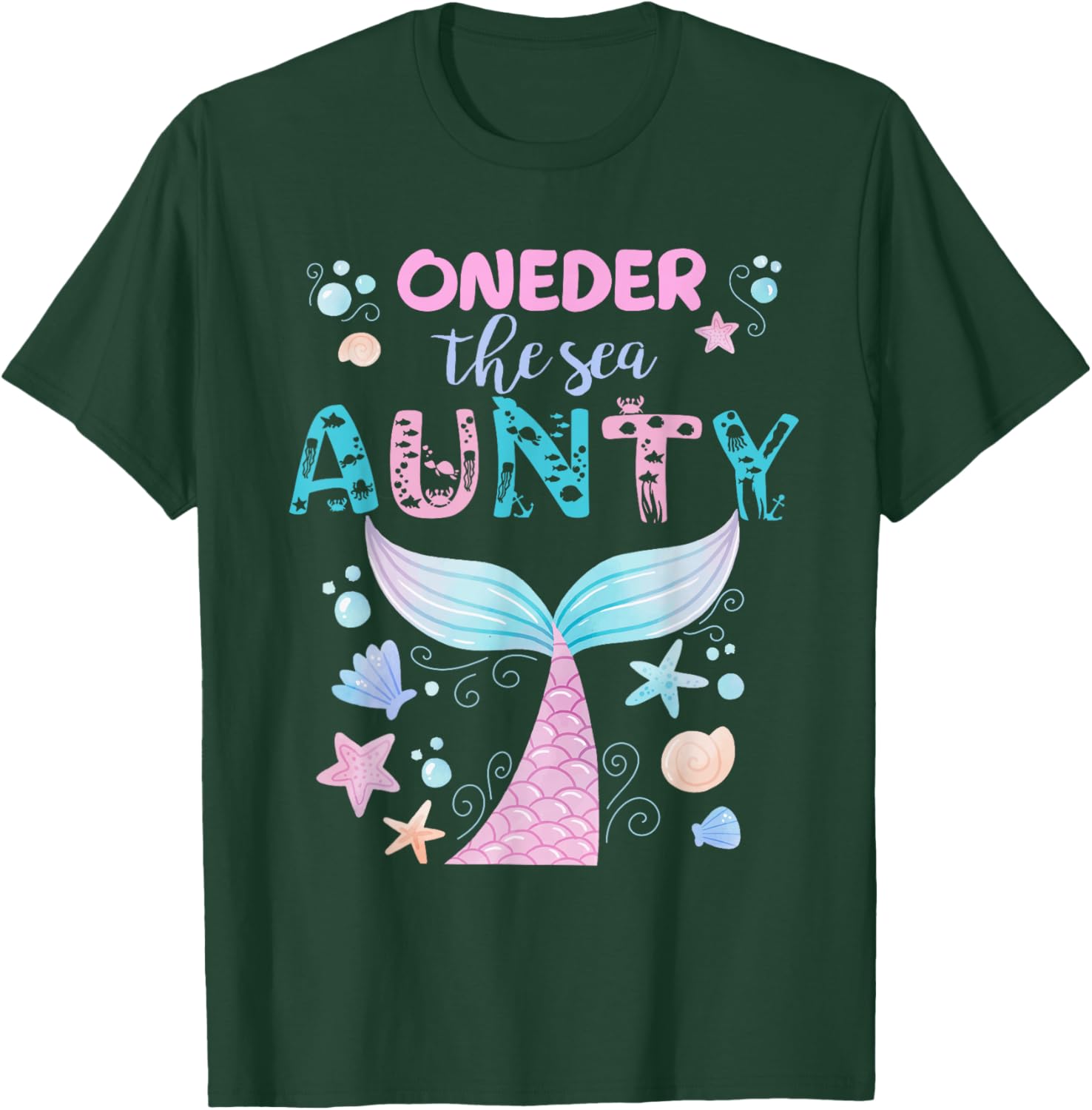 Under Sea Aunty Birthday Girl Mermaid Tail Family Party T-Shirt - T-Shirt | Forest