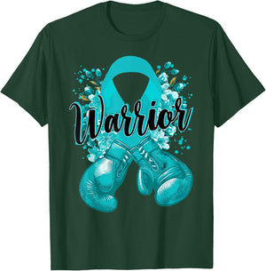 Warrior Boxing Gloves Teal Ribbon Cervical Cancer Awareness T-Shirt - T-Shirt | Forest