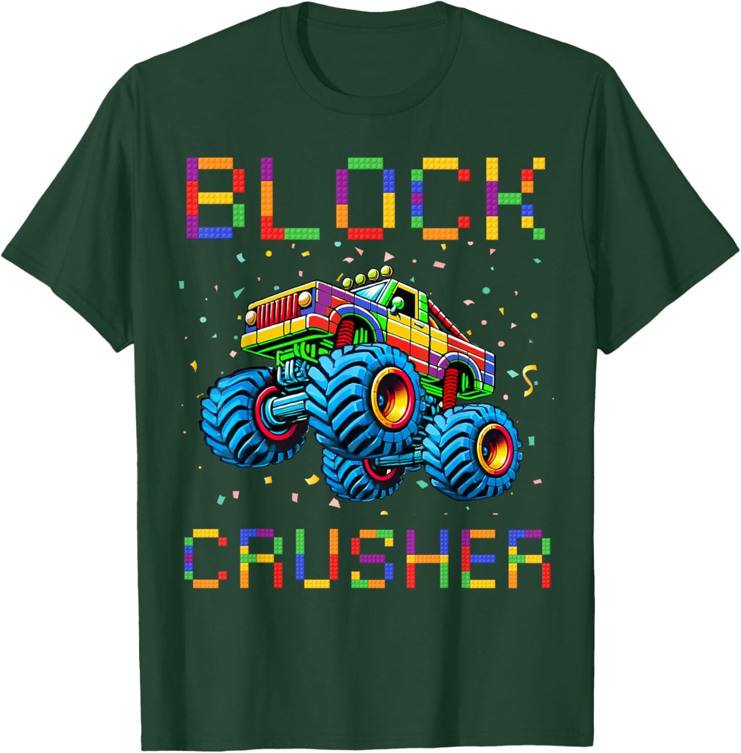 Block Builder Funny Building Block Bricks Monster Truck Kids T-Shirt - T-Shirt | Forest