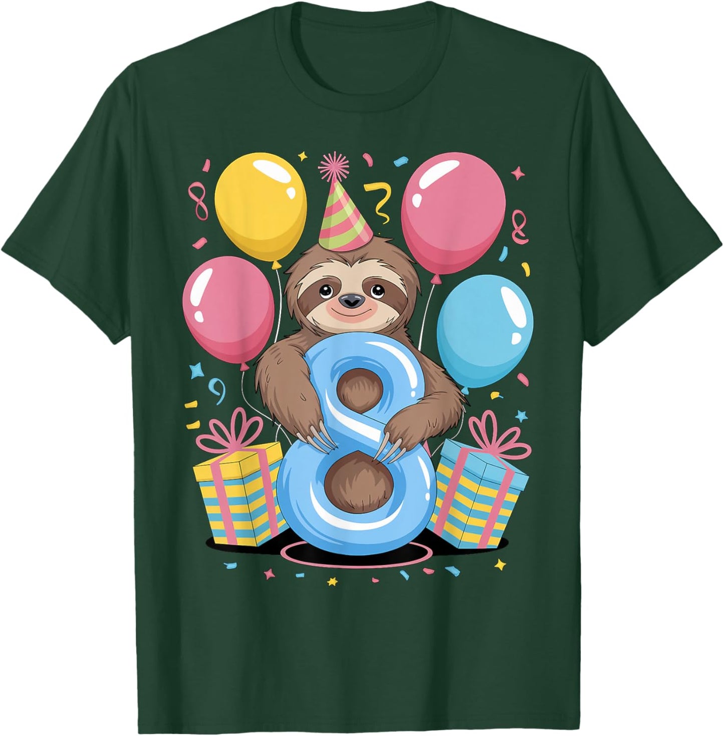 Sloth 8th birthday boy girl 8 years old eighth eight Sloth T-Shirt - T-Shirt | Forest