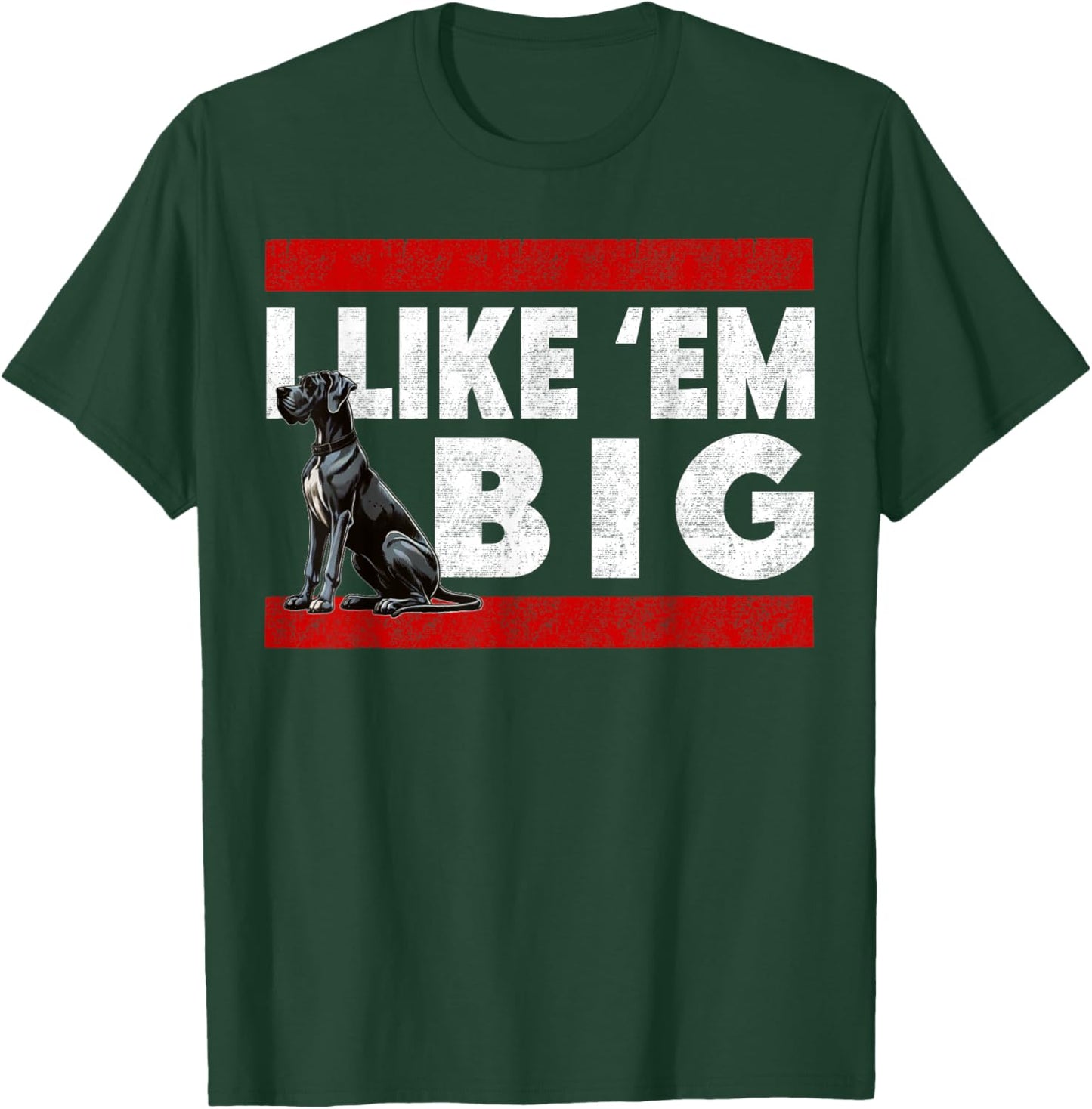 Black Great Dane - I Like Em Big, Retro Cute Large Breed Dog T-Shirt - T-Shirt | Forest