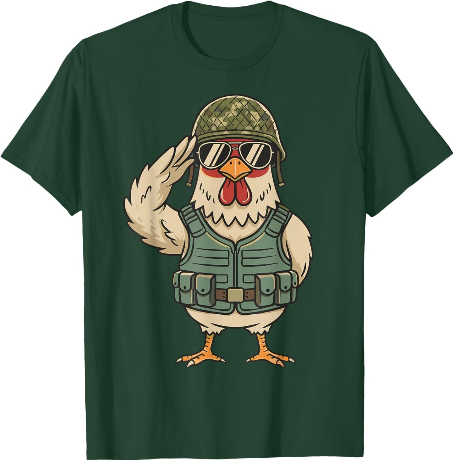 Saluting Soldier Chicken Military Rooster Army for Veterans T-Shirt - T-Shirt | Forest