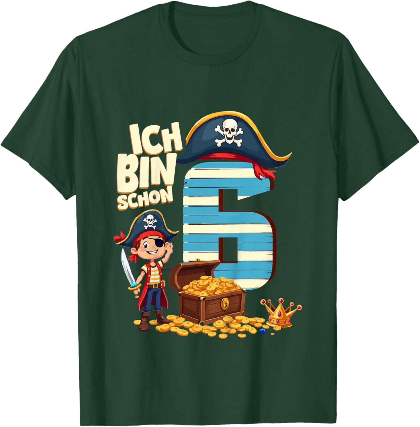Children's 6th Birthday Pirate Decoration 6 Years Boy Outfit Pirate T-Shirt - T-Shirt | Forest