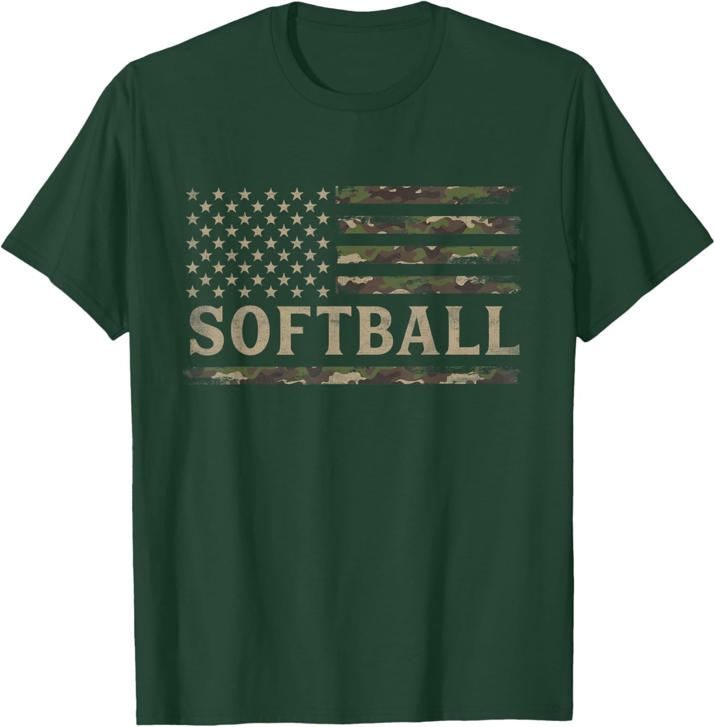 Camo Softball Camourflage USA Flag Player Coach T-Shirt - T-Shirt | Forest