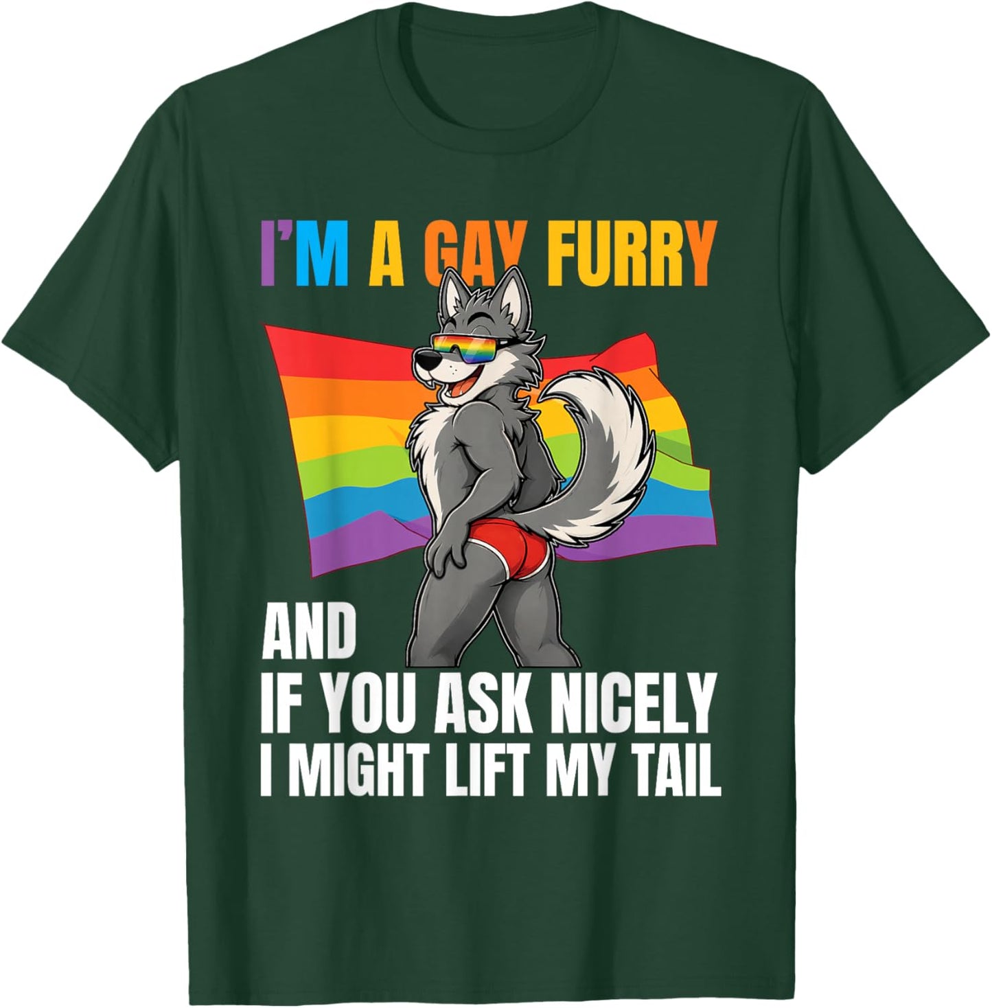 Funny Gay Furry Tail Pride Rainbow Queer Fox CSD Party LGBTQ T-Shirt - T-Shirt | Forest