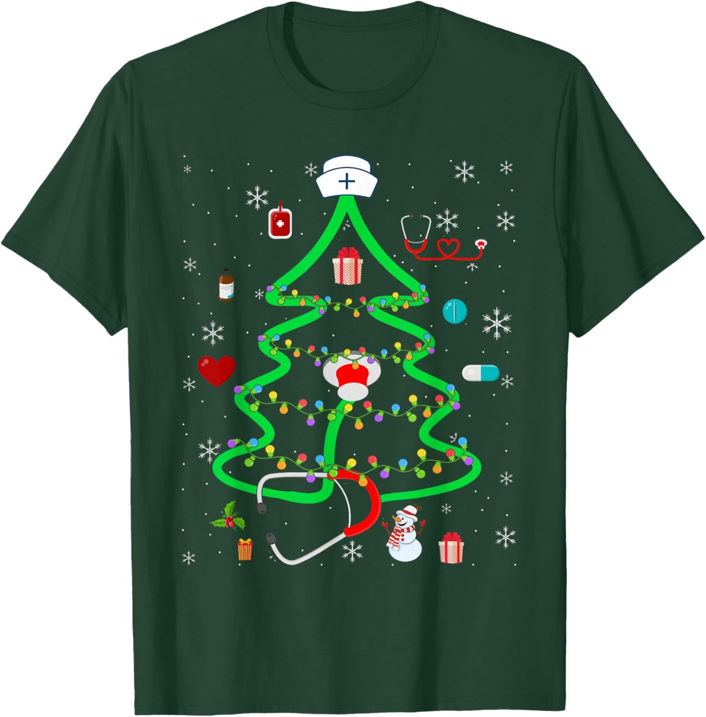 Christmas Nurse Stethoscope Christmas Tree RN Nursing T-Shirt - T-Shirt | Forest