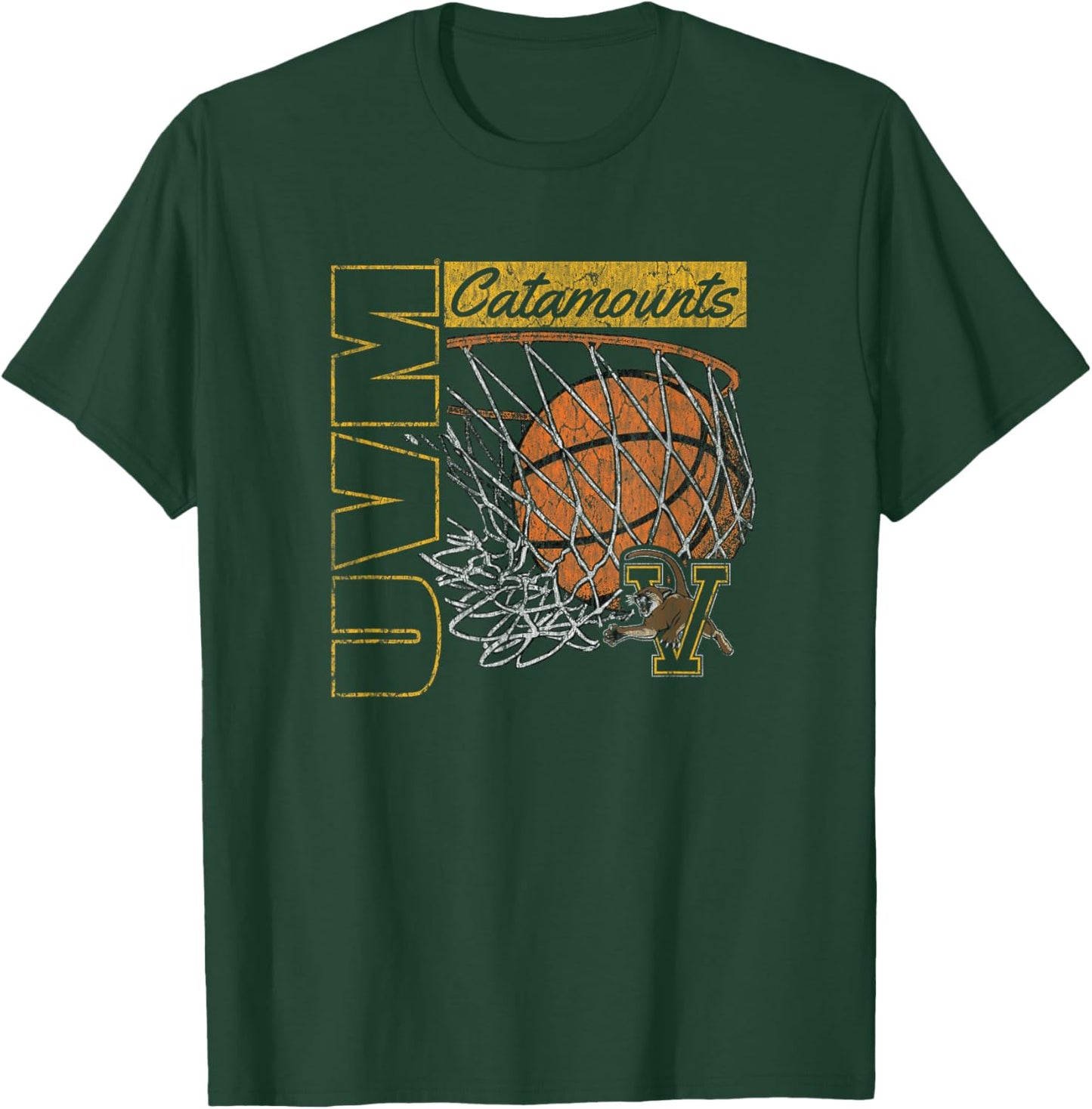 Vermont Catamounts Vintage Basketball 90's Green T-Shirt - T-Shirt | Forest