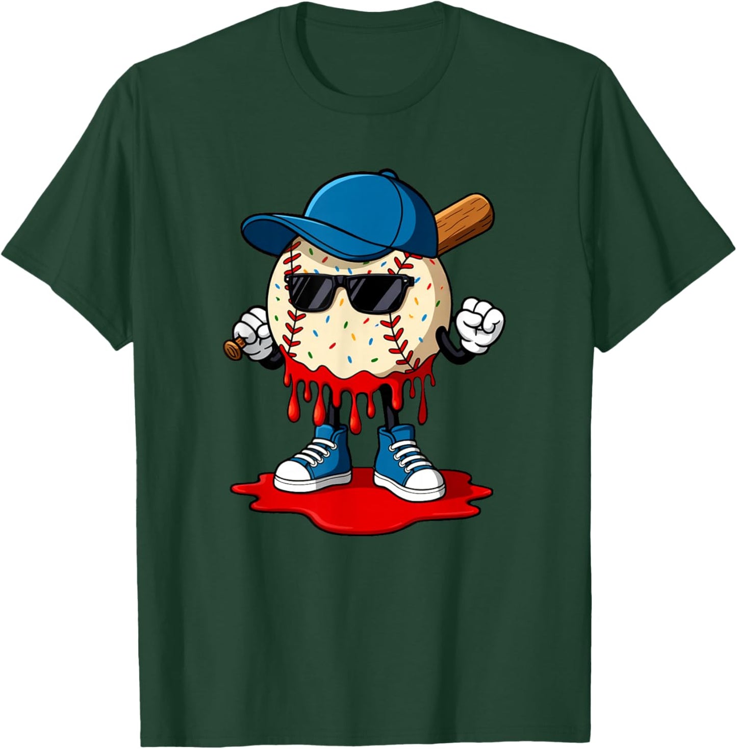 Baseball Lifestyle 101 Apparel Youth Funny Drip Ice Cream T-Shirt - T-Shirt | Forest