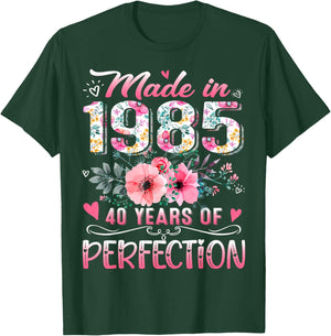 Made In 1985 Floral 40th Birthday 40 Years Of Perfection T-Shirt - T-Shirt | Forest