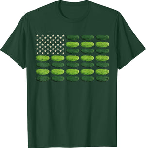 Funny Pickle Cucumber American Flag Pickle Lover 4th of July T-Shirt - T-Shirt | Forest