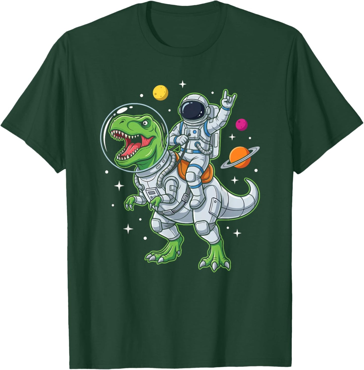 Astronaut Riding T Rex Dinosaur in Space T-Shirt - T-Shirt | Forest