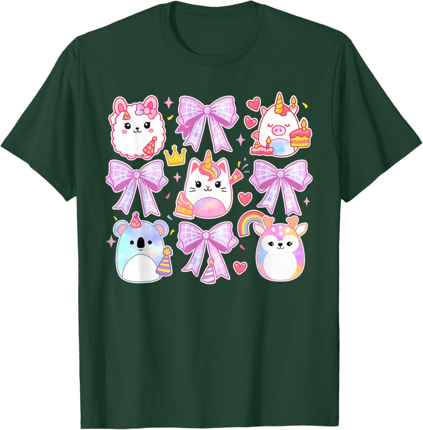 Cute Coquette Bow Squish Girls Kids T-Shirt - T-Shirt | Forest