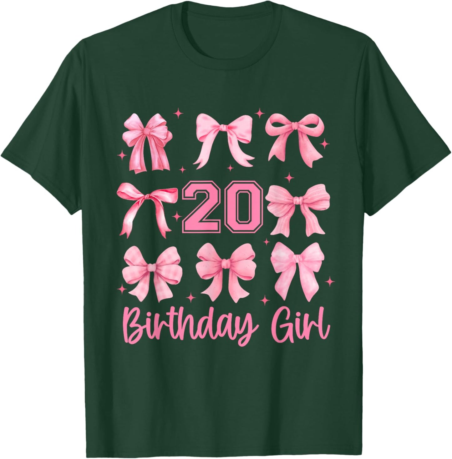 20 Years Old Birthday Girl Pink Bow Girls Kids Cute Birthday T-Shirt - T-Shirt | Forest