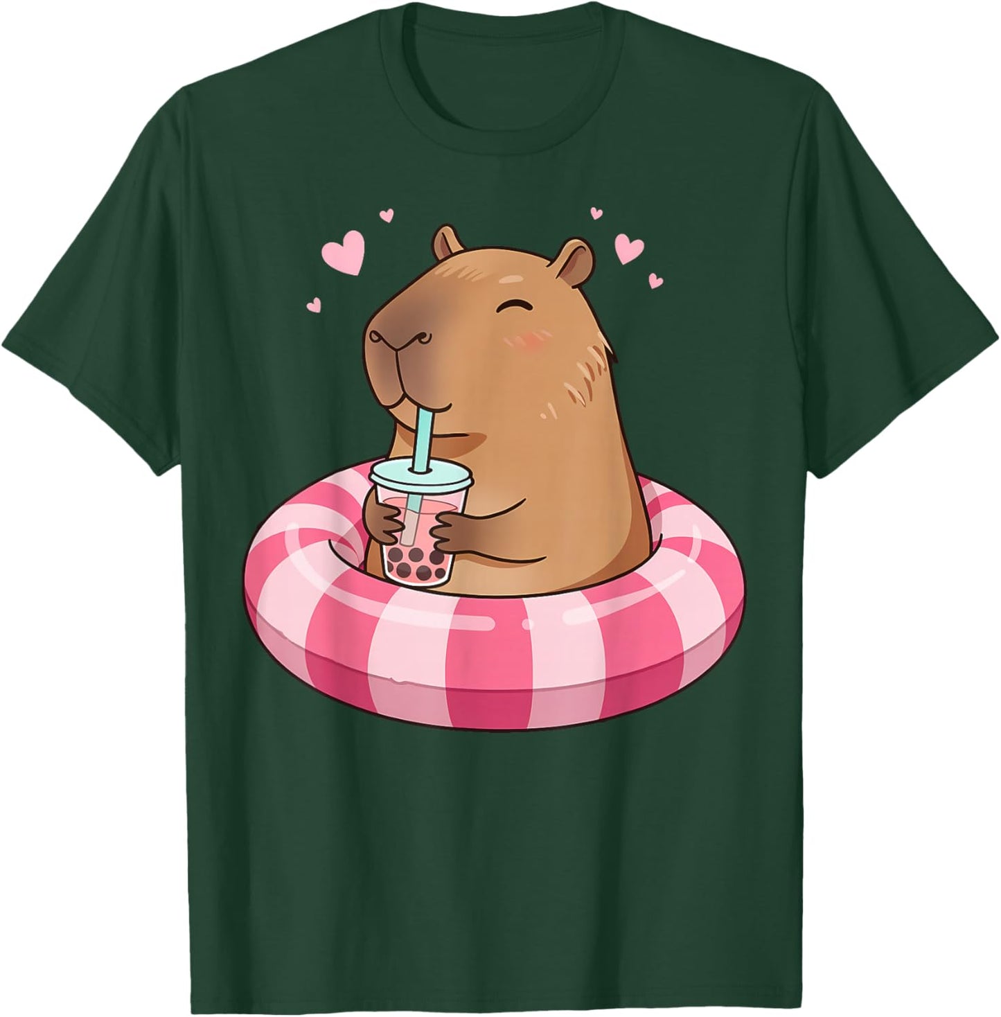 Capybara On Pool Float Drinking Boba Bubble Tea Kids Girls T-Shirt - T-Shirt | Forest