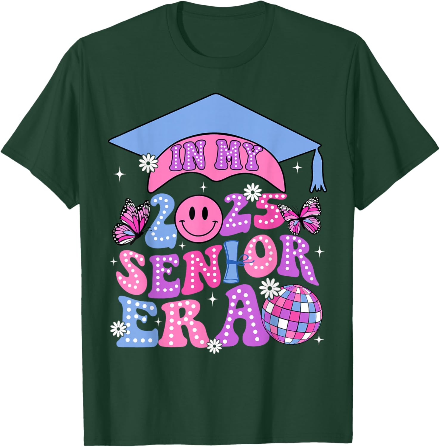 Groovy In My Senior Era Class Of 2025 Graduate Senior T-Shirt - T-Shirt | Forest