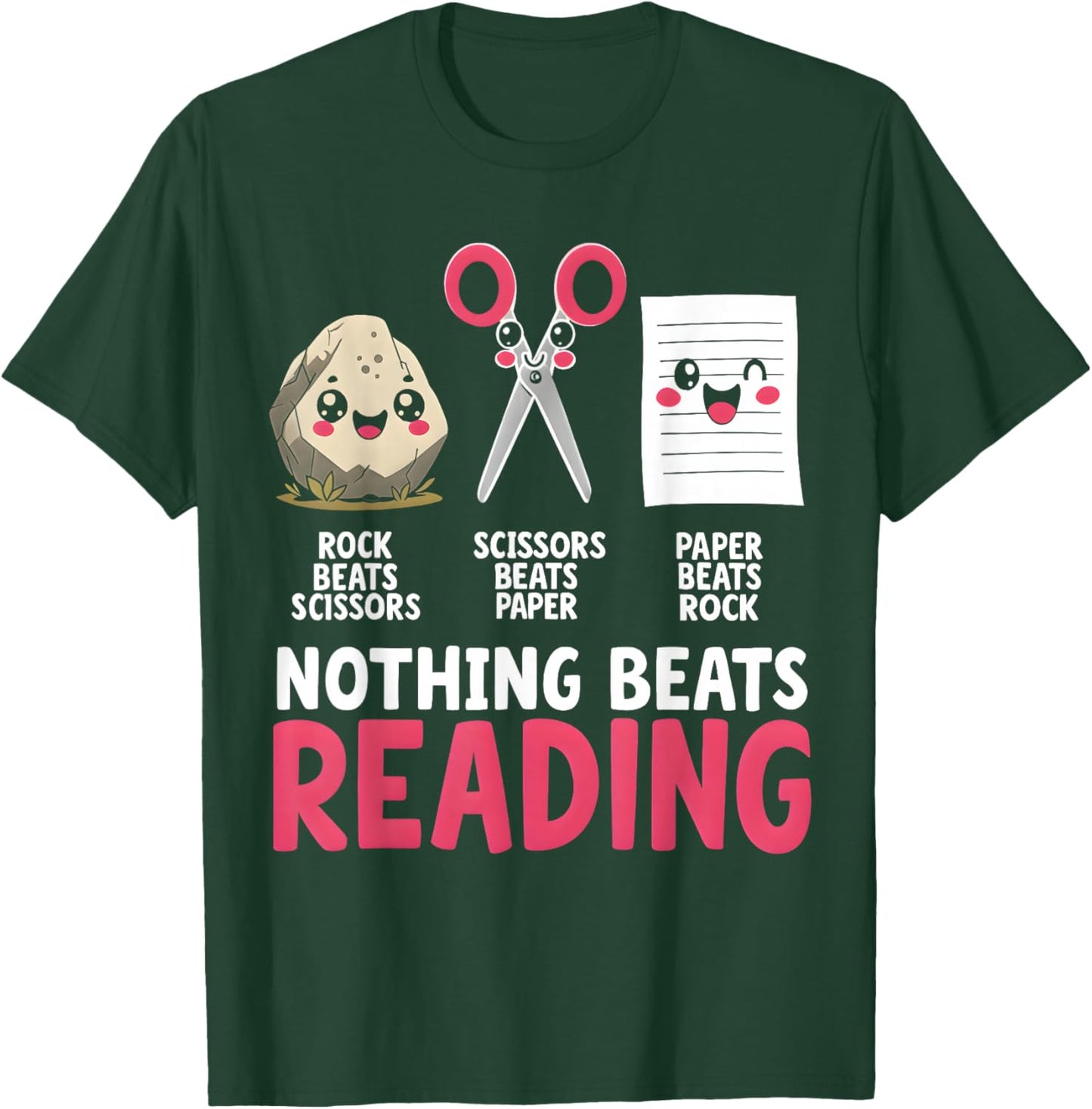 Nothing Beats Reading Rock Paper Scissors Book Lover Library T-Shirt - T-Shirt | Forest