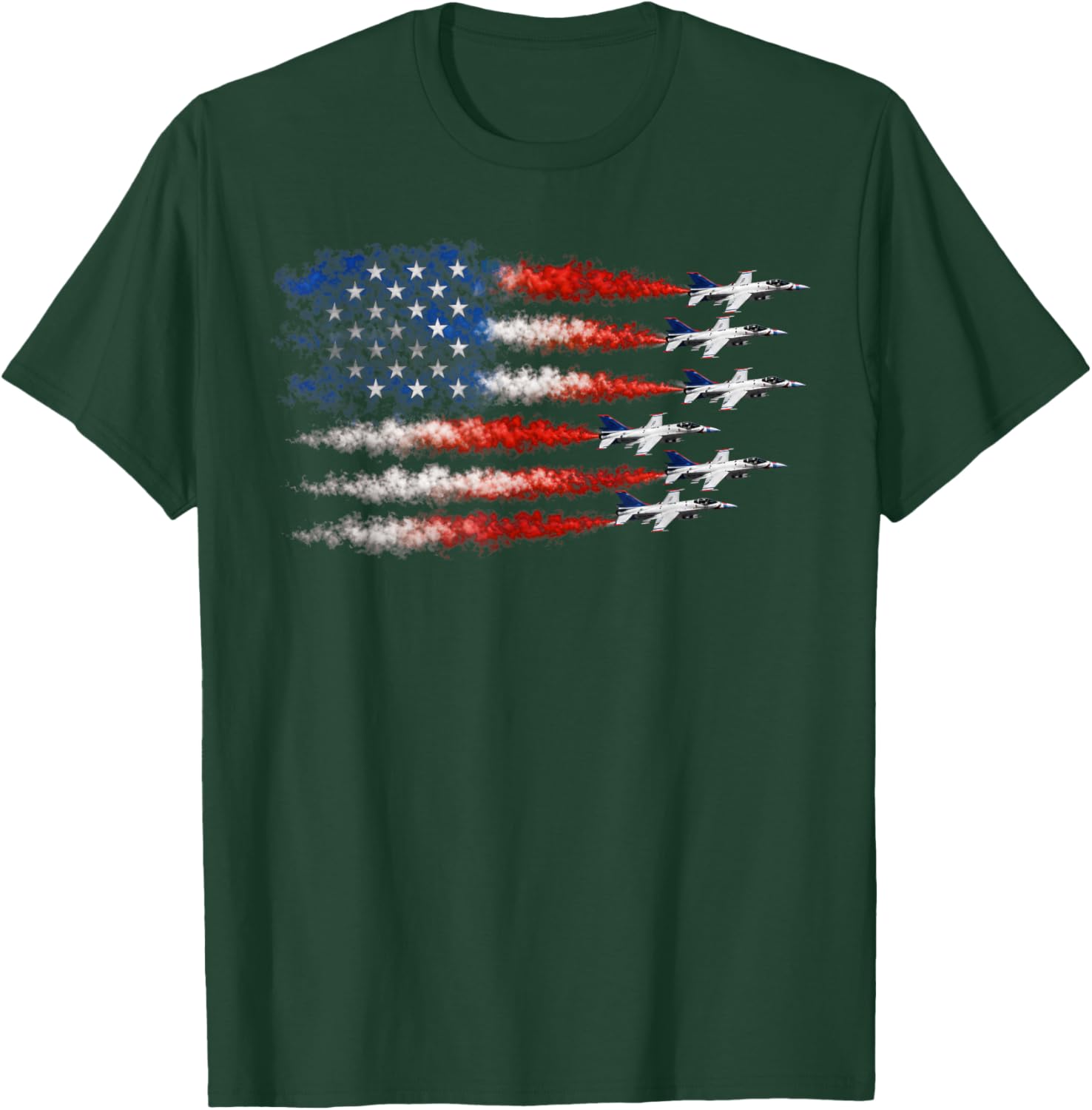 Patriotic USA Flag Fighter Jets 4th of July Shirts Men Boys T-Shirt - T-Shirt | Forest
