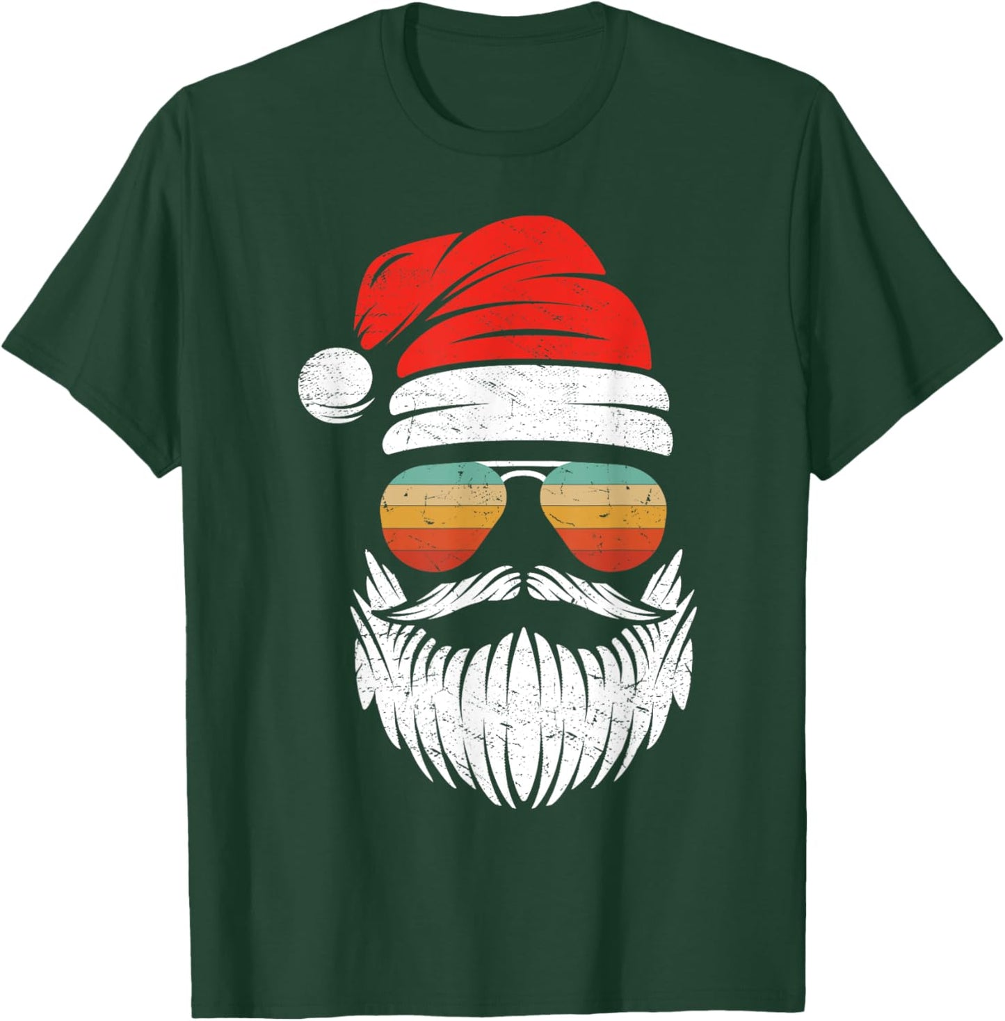 Santa Face Retro Sunglasses Christmas Xmas Men Women Kids T-Shirt - T-Shirt | Forest
