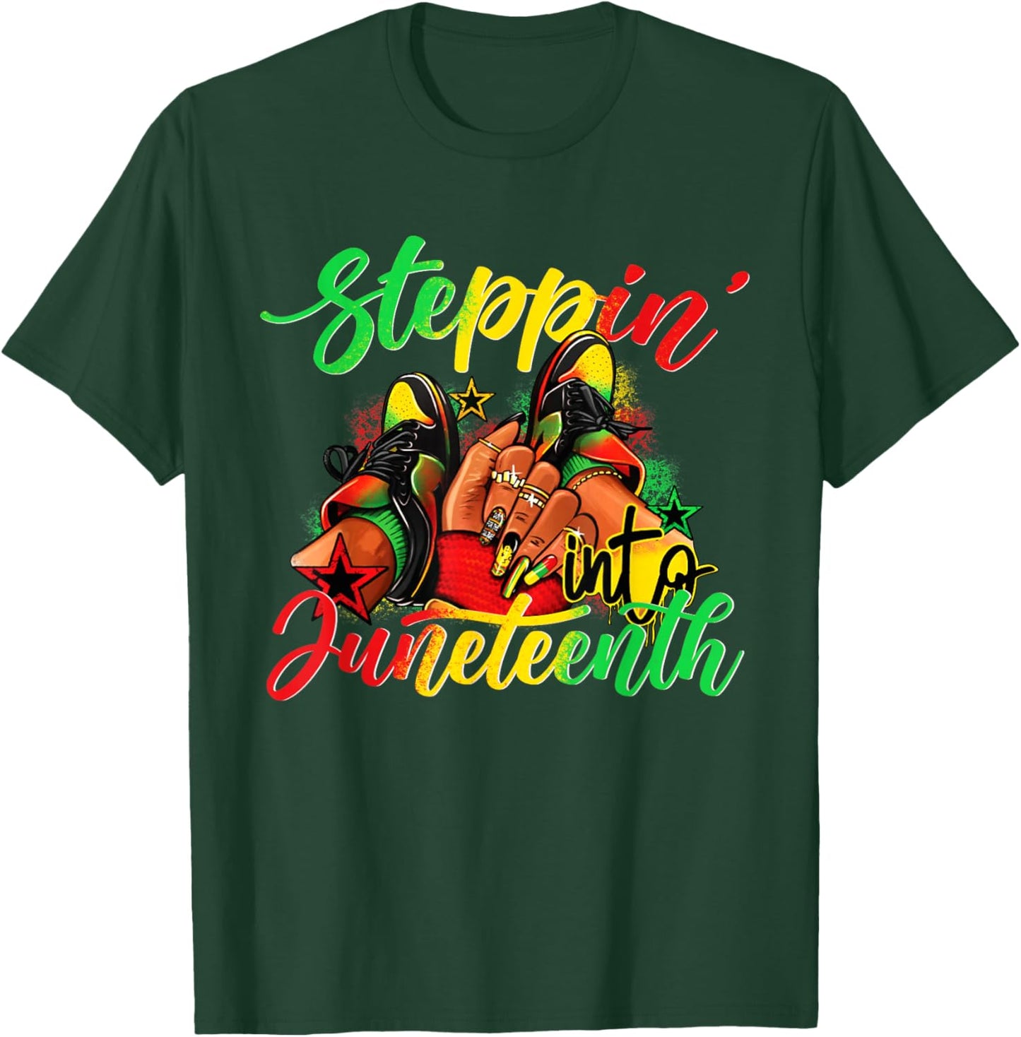 Stepping into Juneteenth Afro Woman Black Girls Sneakers Men T-Shirt - T-Shirt | Forest