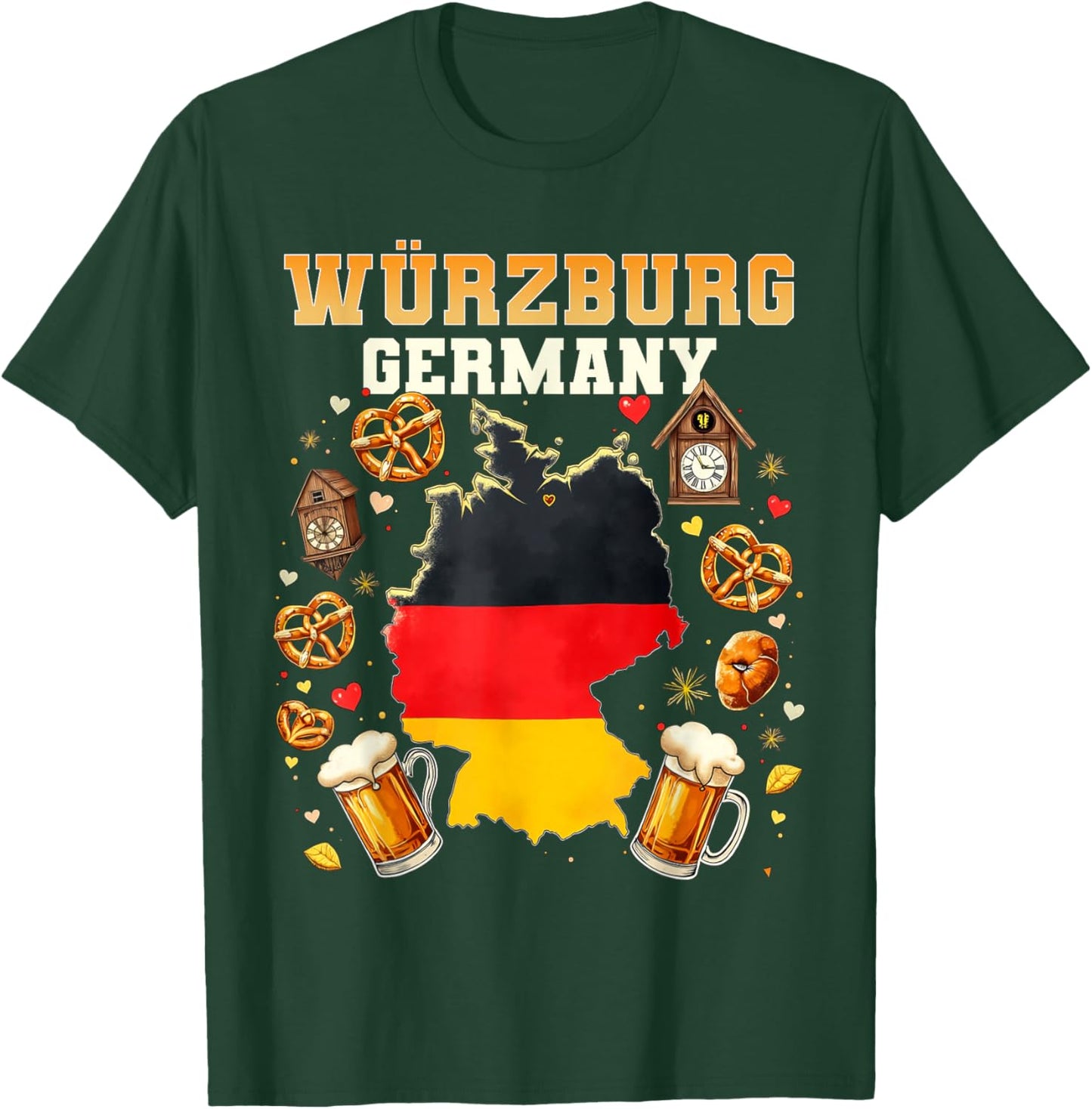 Würzburg Germany Souvenir German Flag Map Würzburg Vacation T-Shirt - T-Shirt | Forest
