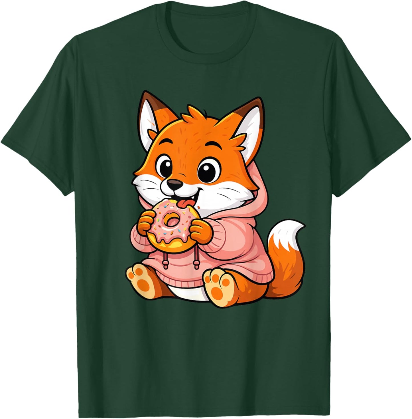 Fox Eating Donut Graphic Fox Kawaii Anime T-Shirt - T-Shirt | Forest