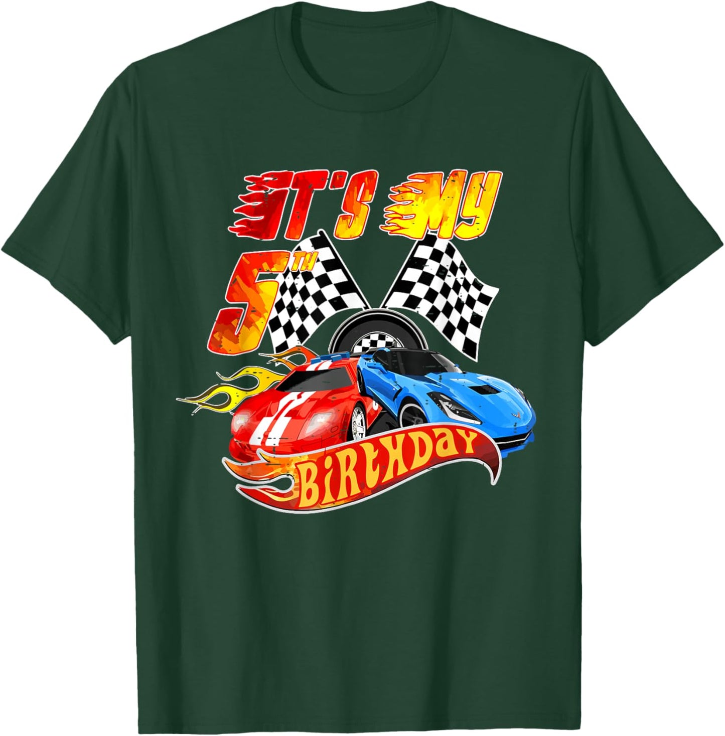 It's My 5th Birthday Kid 5 Year Old Race Car Birthday Racing T-Shirt - T-Shirt | Forest
