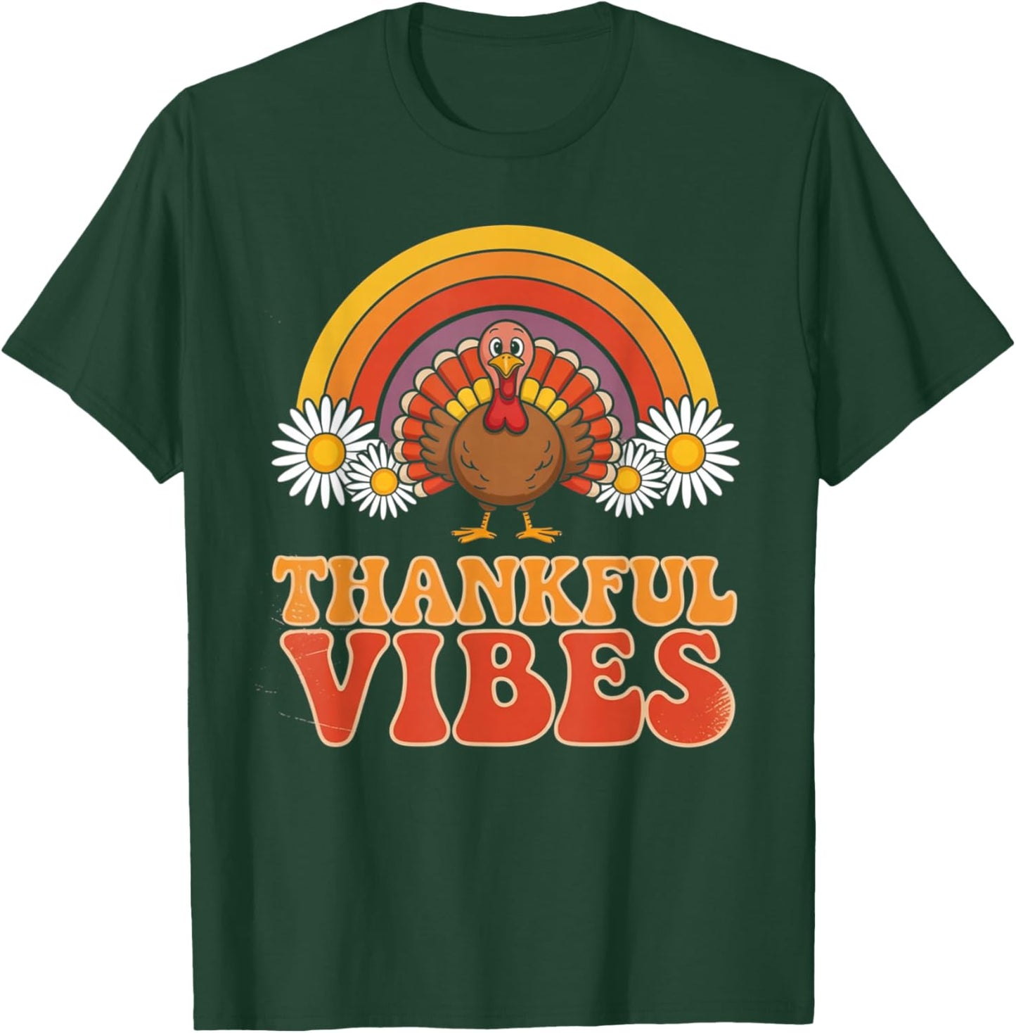 Thankful Vibes Turkey Rainbow Funny Retro Thanksgiving Gifts T-Shirt - T-Shirt | Forest
