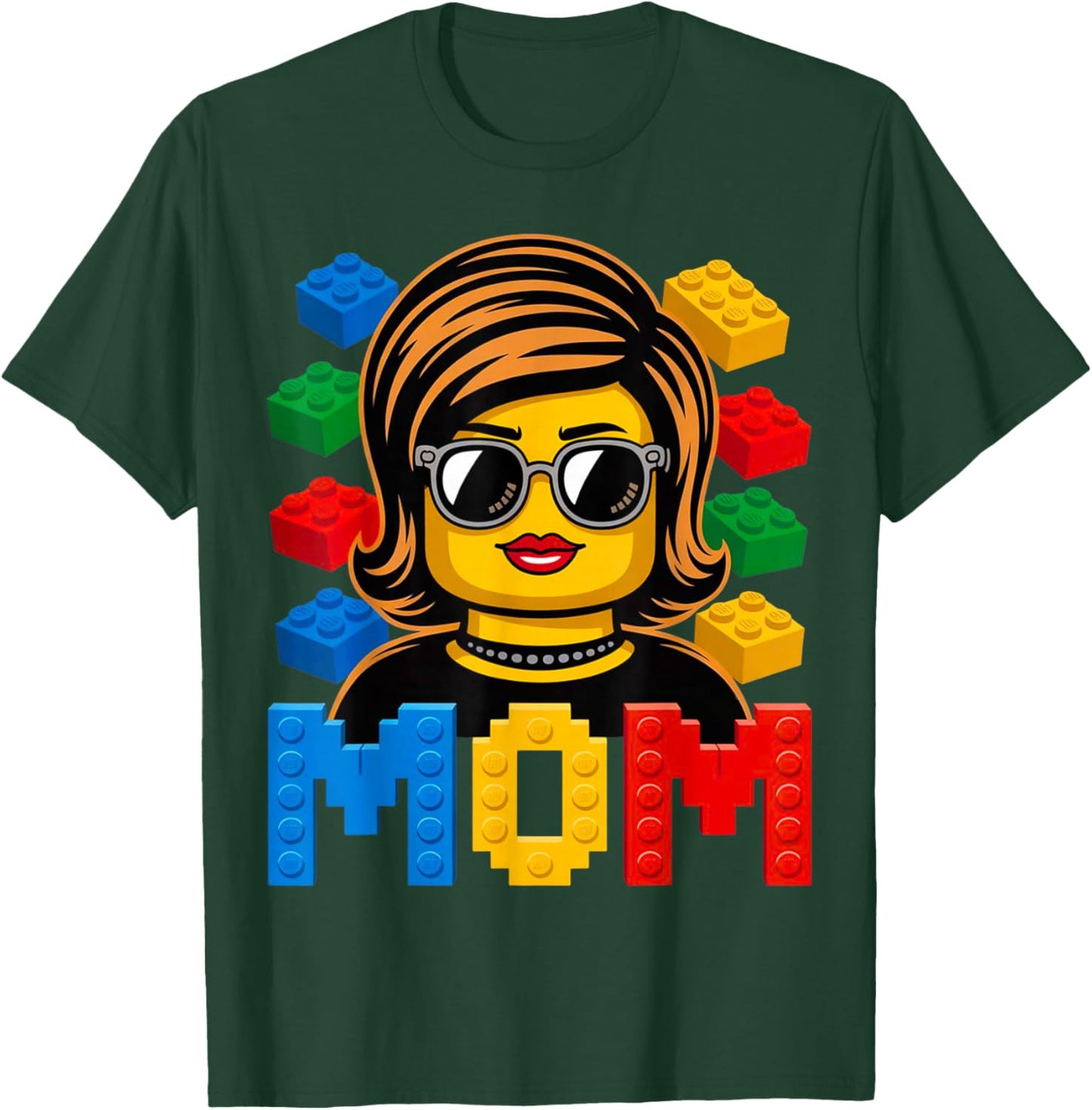 Family Mom Master Builder Building Bricks Blocks Mothers Day T-Shirt - T-Shirt | Forest