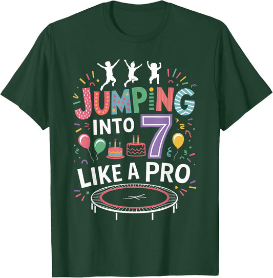 Jumping Into 7 Birthday Party Trampolining Trampoline T-Shirt - T-Shirt | Forest