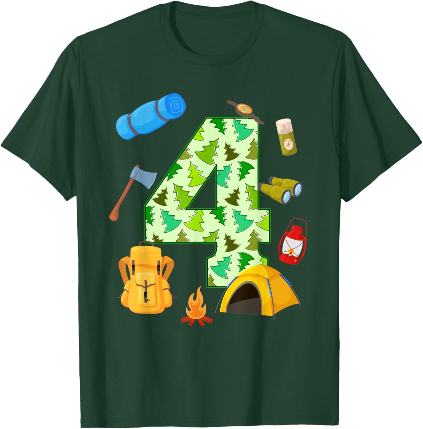 4th Birthday Camping Theme 4 Year Old Birthday Kids T-Shirt - T-Shirt | Forest