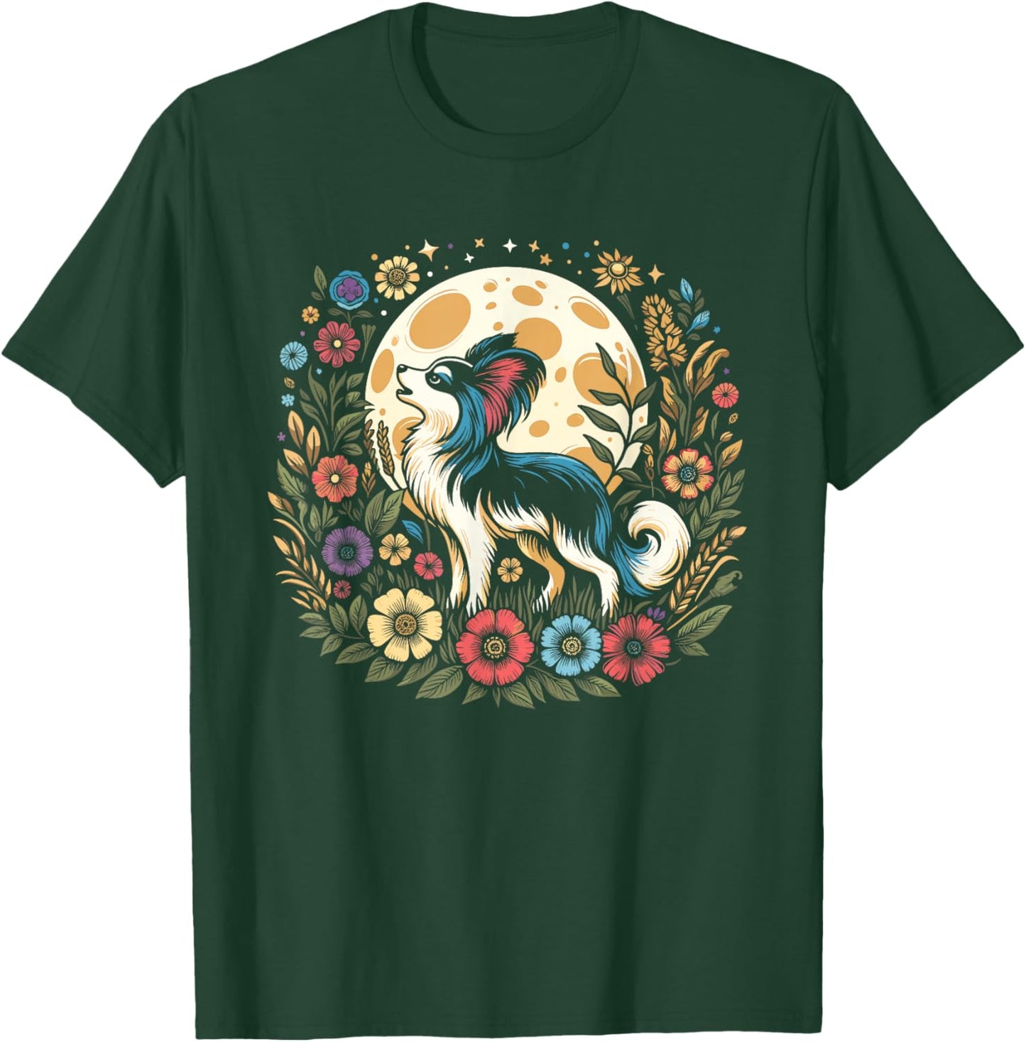Floral Moon Papillon Dog Breed Pet - Wild Flowers T-Shirt - T-Shirt | Forest