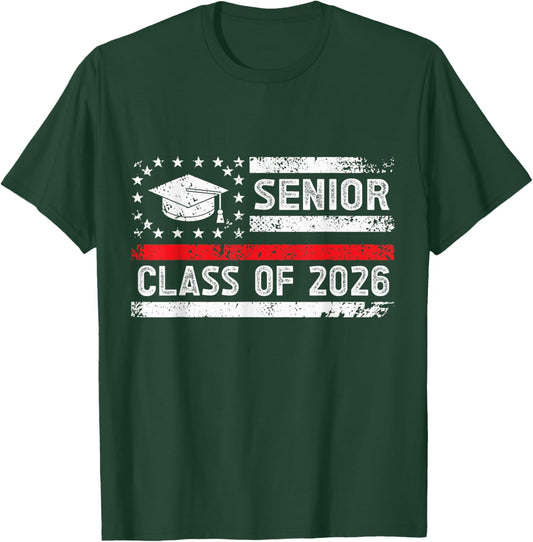 Graduation Class of 2026 Senior American Flag High School T-Shirt - T-Shirt | Forest