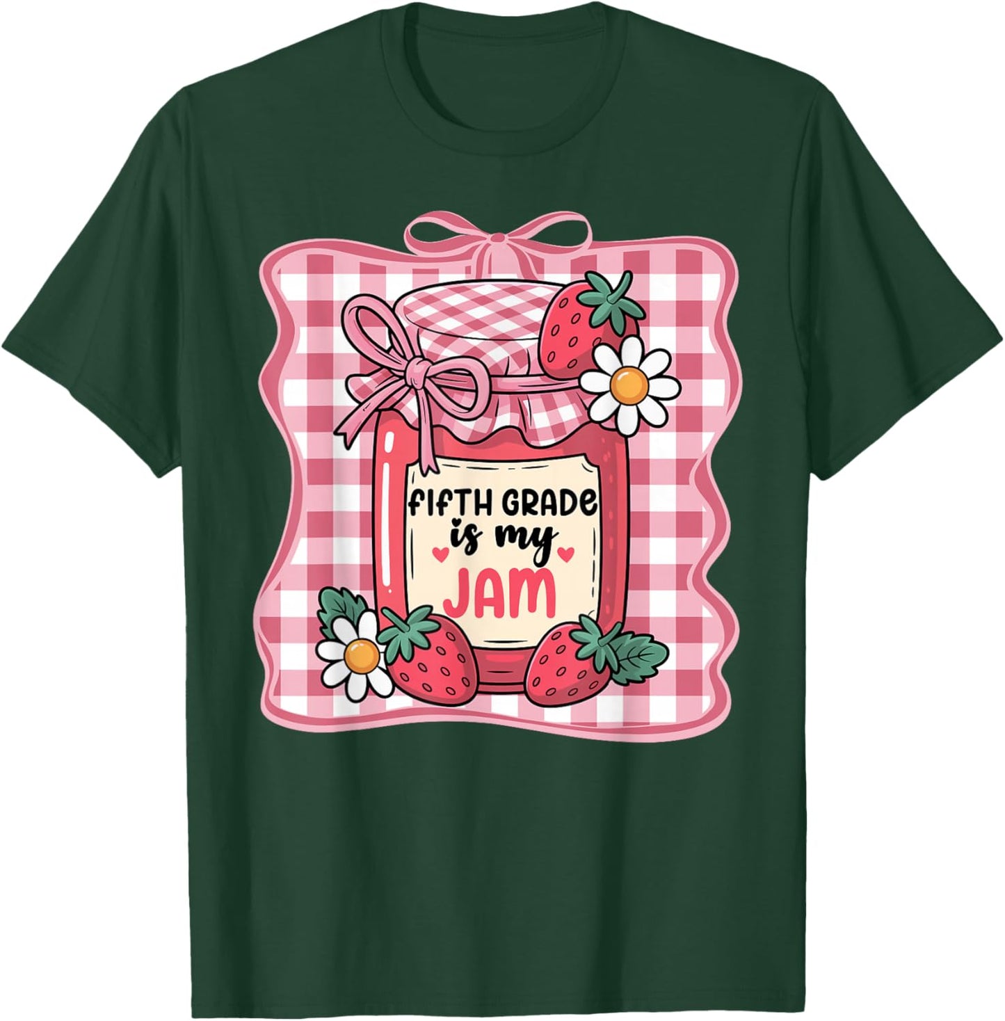 Fifth Grade is My Jam Strawberry Cute 5th Grade Teacher Bow T-Shirt - T-Shirt | Forest