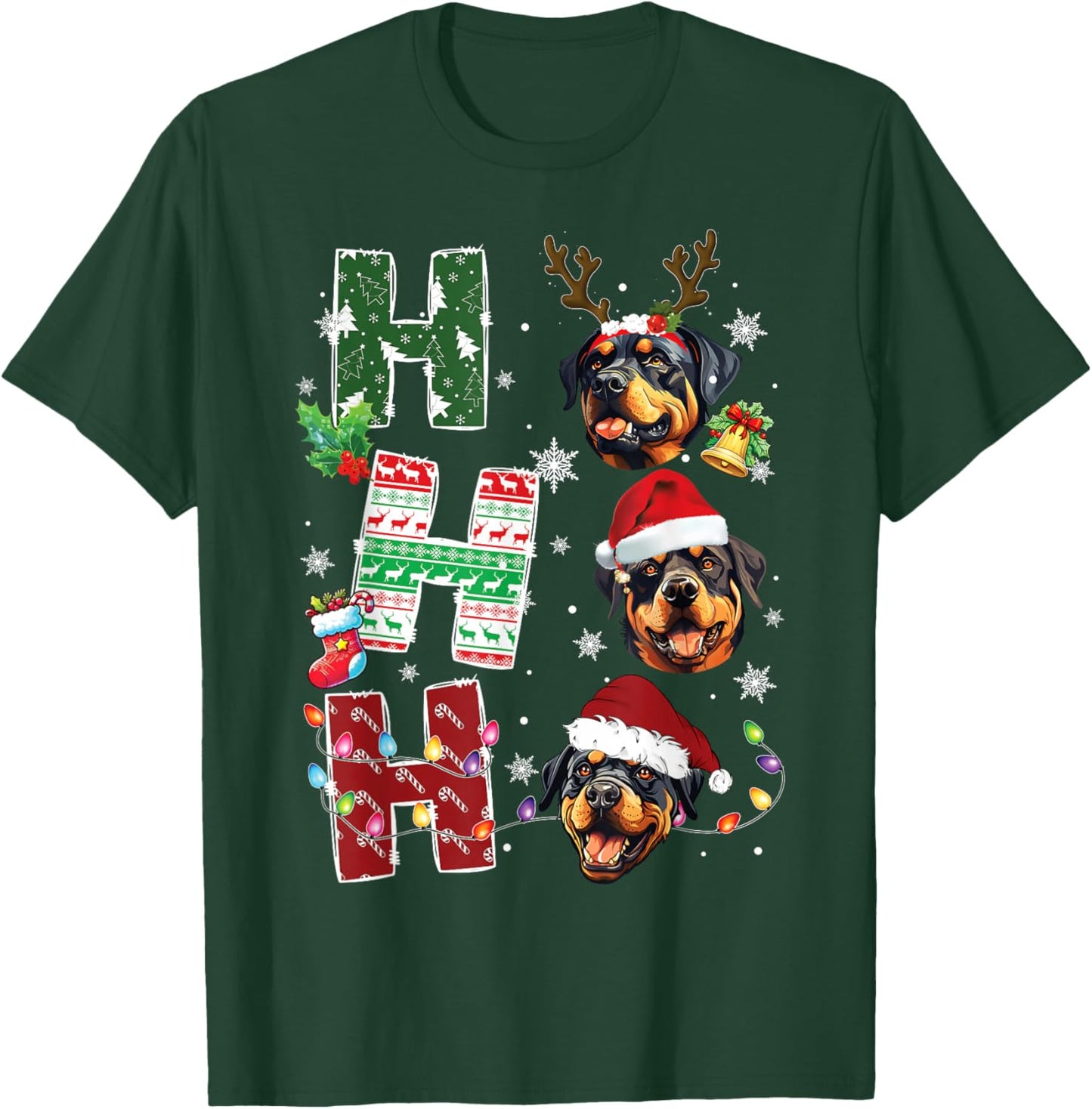 Ho Ho Ho Rottweiler Christmas Dogs Costume Pajamas T-Shirt - T-Shirt | Forest