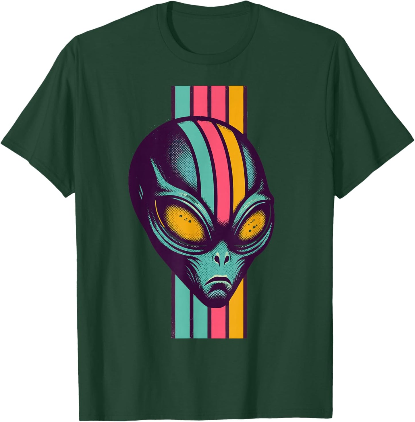 Cyber Alien Retro Vaporwave Aesthetic Head Space Galaxy UFO T-Shirt - T-Shirt | Forest