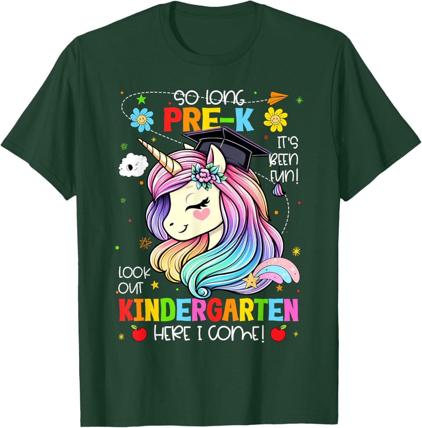 So Long Pre-K It's Been Fun Look Out Kindergarten Unicorn T-Shirt - T-Shirt | Forest