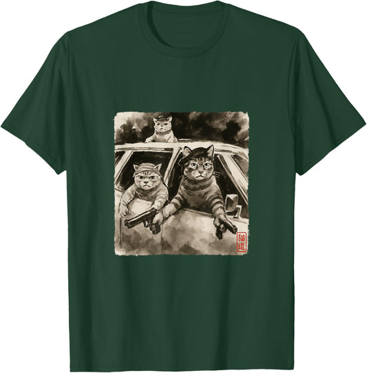 Cat Gang Meme Japanese Art Funny Gangster Cats Sumi-e Kawaii T-Shirt - T-Shirt | Forest
