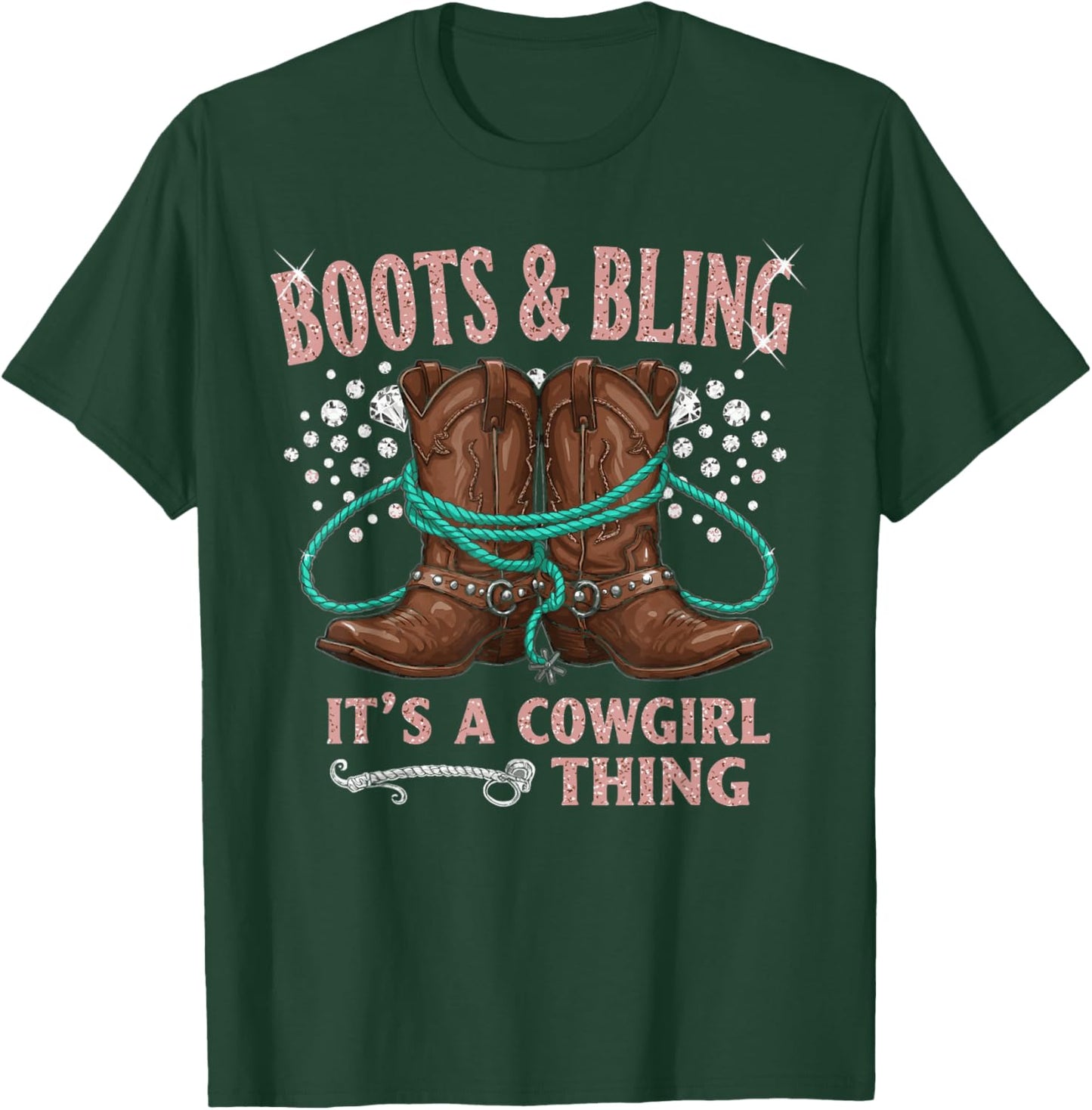 Howdy Country Rodeo Girl Western Boots & Bling its a Cowgirl T-Shirt - T-Shirt | Forest