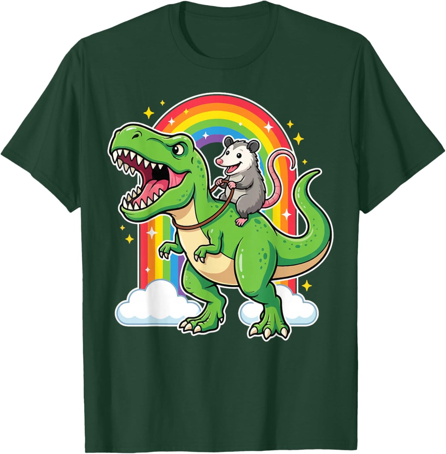 Opossum Riding T-Rex T-Shirt - T-Shirt | Forest