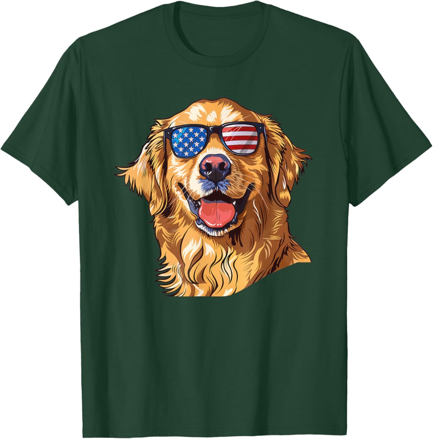Golden Retriever Dog USA America Flag 4th of July T-Shirt - T-Shirt | Forest