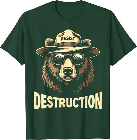 Resist Destruction Bear Environmental Awareness Vintage T-Shirt - T-Shirt | Forest